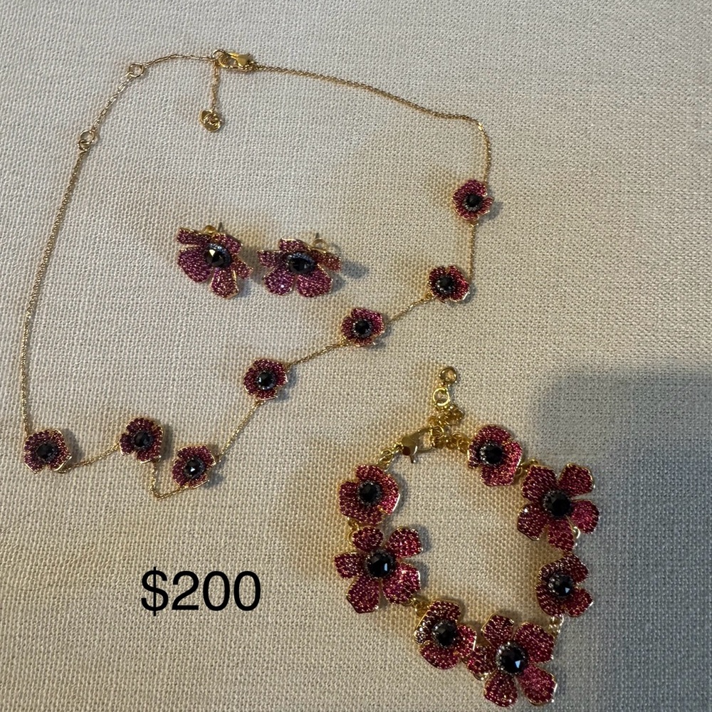 Elegant Floral Jewelry Set in Pink and Gold